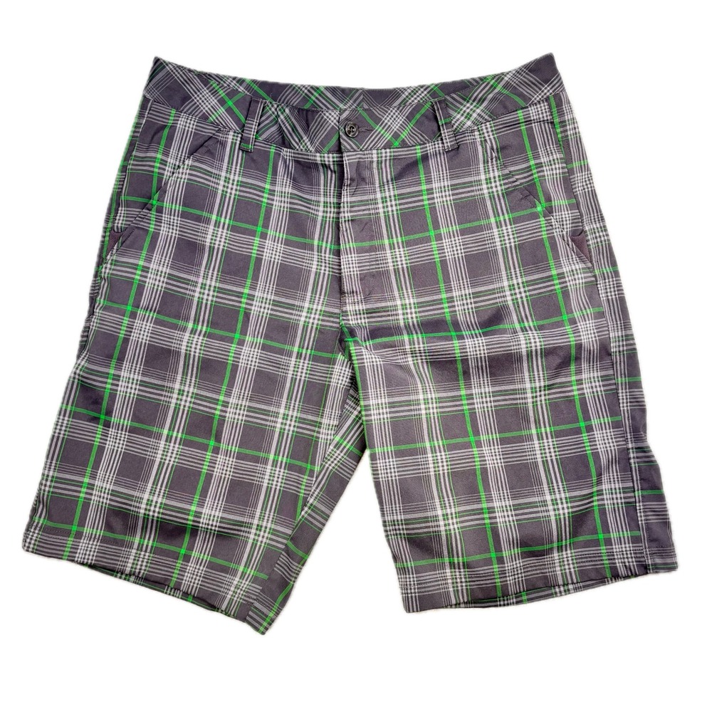 Fila Sport Golf Mens Gray Neon Green Plaid Performance Shorts Size 34 0933748190